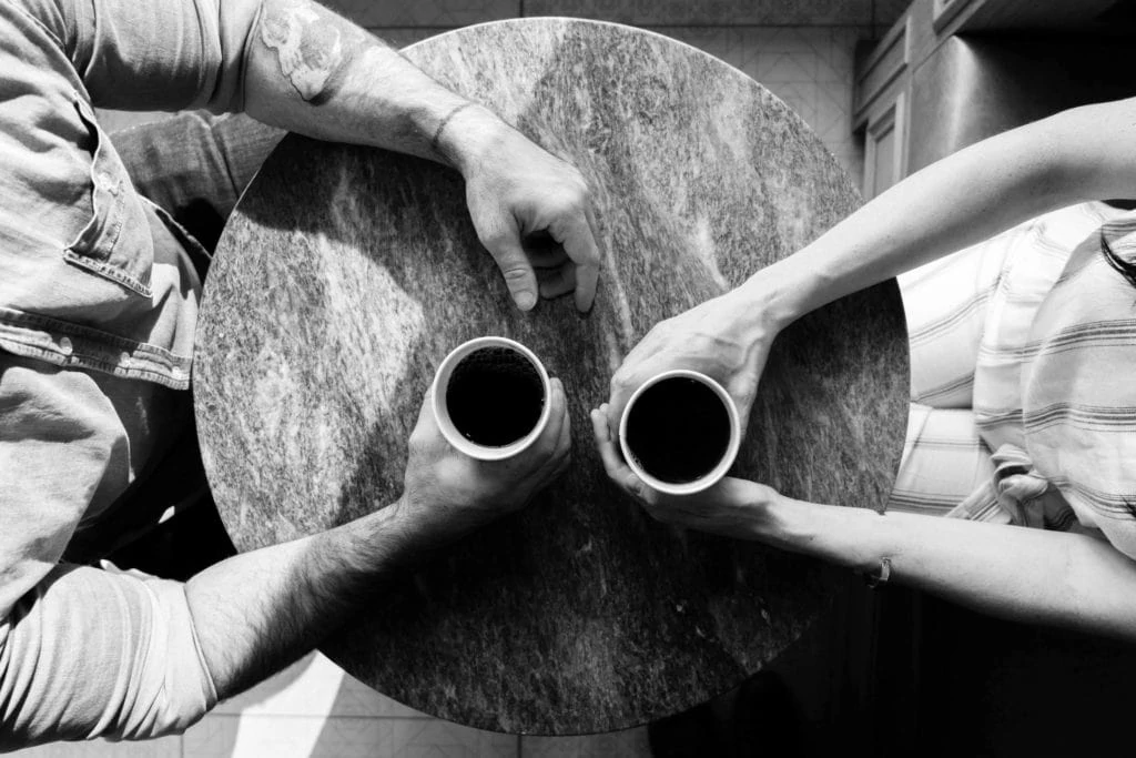 overhead shot of people having coffee