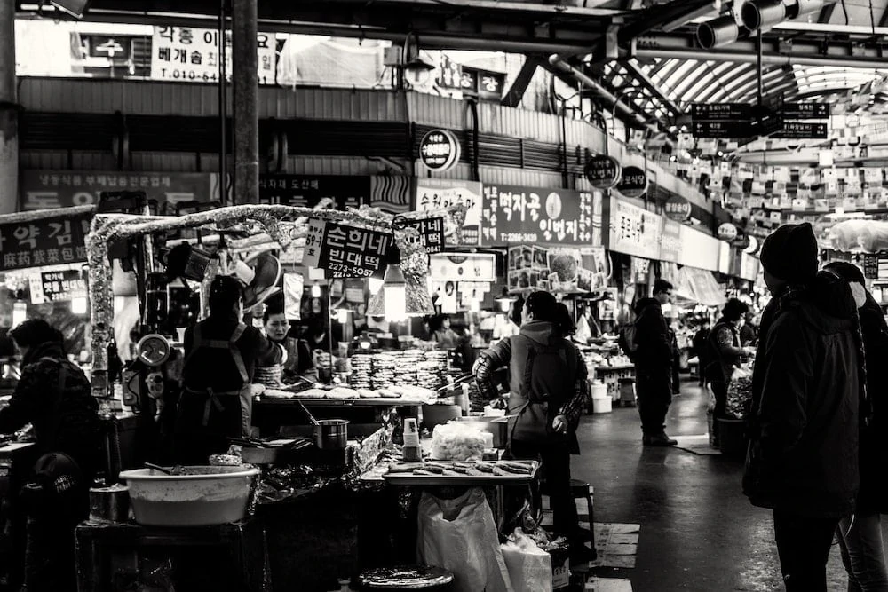 A crowded outside market in Asia