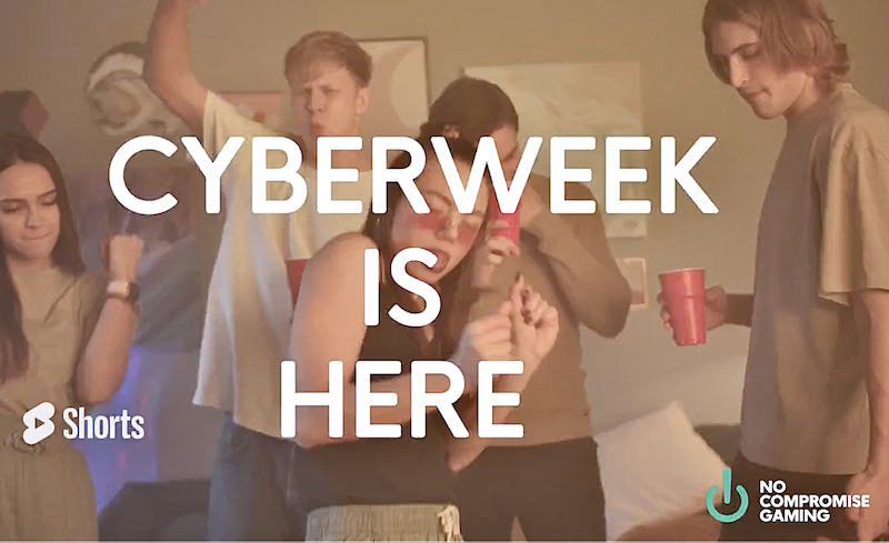 People dancing with the words cyberweek is here