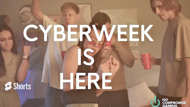 People dancing with the words cyberweek is here